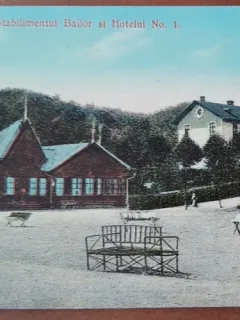 Carte postala, Baile Govora, Stabilimentul Bailor si Hotelul nr.1, perioada interbelica
