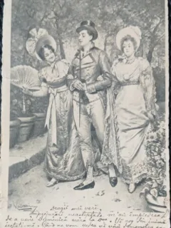 Carte Postala, Barbat la plimbare cu doua femei, 1924