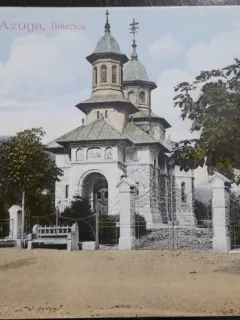 Carte postala, biserica din Azuga, perioada interbelica