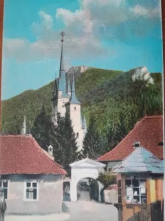 Carte postala, Brasov, biserica Sf.Nicolae, piata Prundului, 1925