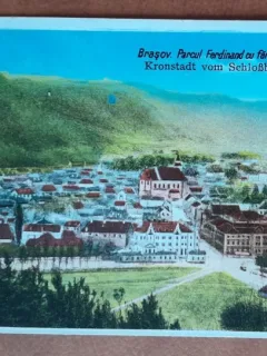 Carte postala, Brasov. Parcul Ferdinnd cu fantana de pe promenada, 1929