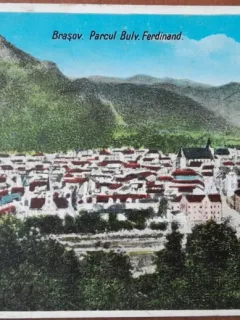 Carte postala, Brasov, Parcul si Bd. Ferdinand, perioada interbelica