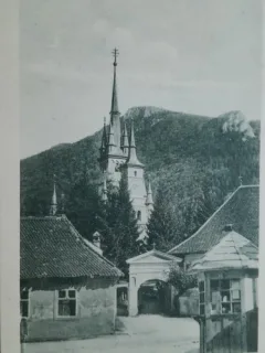 Carte postala, Brasov, Piata Prundului, biserica Sft.Nicolae, 1929
