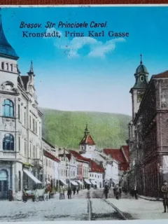 Carte postala, Brasov, strada Principele Carol, 1929