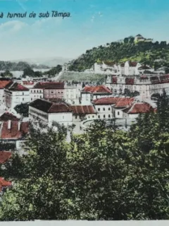 Carte postala, Brasov, vederi de langa turnul de sub Tampa, perioada interbelica