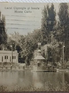 Carte postala, Bucuresti Lacul Cismigiu si Insula Monte Carlo, perioada interbelica