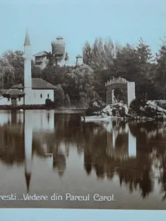Carte postala, Bucuresti, vedere din Parcul Carol, perioada interbelica