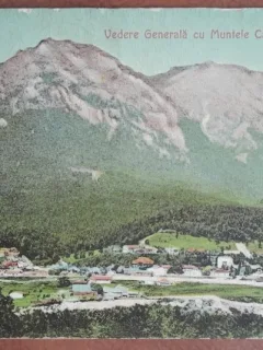 Carte postala, Busteni, vedere generala cu muntele Caraiman, perioada interbelica