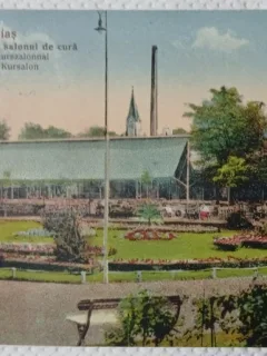 Carte Postala, Buzias, Vedere din parc cu salonul de cura, 1928