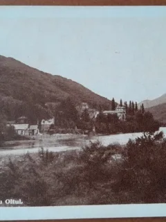 Carte postala, Calimanesti, vedere partiala cu Oltul, 1945