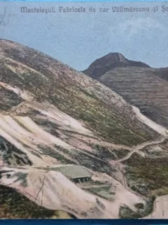 Carte postala, Campulung, Meateiasul, Fabricele de vcar Valimareanu si soseaua spre Rucar, 1927