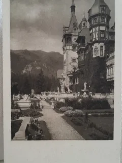 Carte postala, Castelul Peles, fatada si terase, perioada interbelica