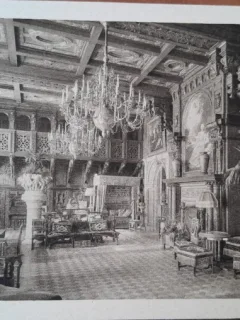 Carte postala, Castelul Peles, sala de muzica, perioada interbelica