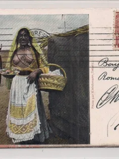 Carte postala circulata in anul 1907 - Tiganca vanzatoare de flori