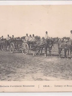 Carte postala circulata in anul 1916 - Baterie de artilerie romana din anul 1914