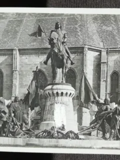 Carte postala, Cluj, statuia lui Matei Corvin, perioada interbelica