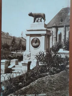 Carte postala, Cluj, statuia Lupoaica, 1936