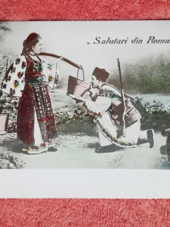 Carte postala color, barbat si femeie in costume populate, 1943