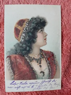 Carte postala color, femeie, 1901