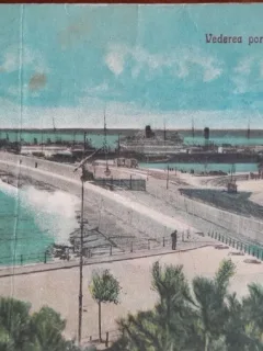 Carte postala, Constanta, vederea portului si a digului, 1929