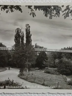 Carte postala, Craiova, Parcul Romancescu Podul suspendat, anii 40
