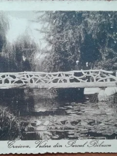 Carte postala, Craiova, vedere din Parcul Bibescu, perioada interbelica