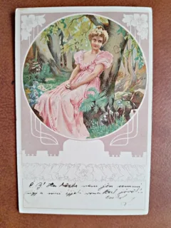 Carte postala, desen adolescenta, inceput de secol XX