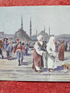Carte postala, desen Constantinopole, Le Pont de Galata, inceput de secol XX