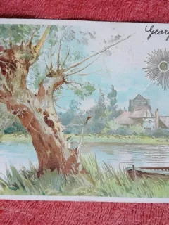 Carte postala, desen peisaj lac, 1900