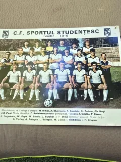 Carte postala echipa C.F. Sportul Studentesc (pe spate autograf Marcel Coras si  Laurentiu Bozesan)