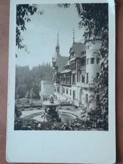 Carte postala, fatada Castelului Peles, perioada interbelica