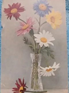 Carte postala, Felicitare cu un vas cu flori, 1924