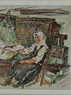 Carte postala, femeie leganand copilul, 1912