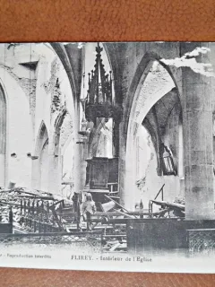 Carte postala, Flirey, interieur de lEglise, 1916
