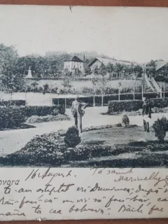 Carte postala, Govora, stabilimentul de bai si monumentul Bratianu, 1905