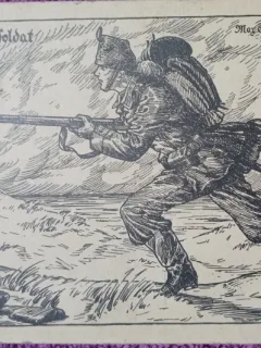 Carte postala, grafica, soldat pe front, 1916