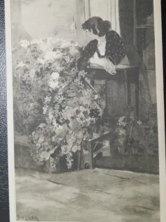 Carte postala, gravura florareasa, perioada interbelica