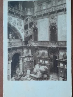 Carte postala, Holul Castelului Peles, Sinaia, perioada interbelica