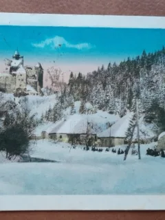 Carte postala, iarna la Bran, 1938