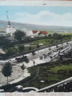 Carte postala, Iasi, Rapa Galbena, vedere spre gara, perioada interbelica