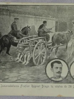 Carte postala, Inmormantarea fratilor Reginei Draga in noaptea de 28 mai 1903