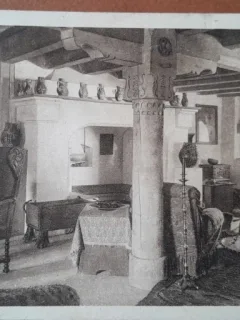 Carte postala, interior din Castelul Bran, perioada interbelica