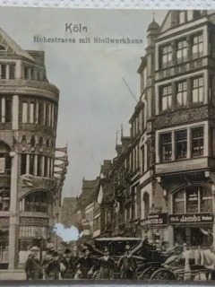 Carte postala, Koln Strada principală cu Casa Stollwerk, 1910