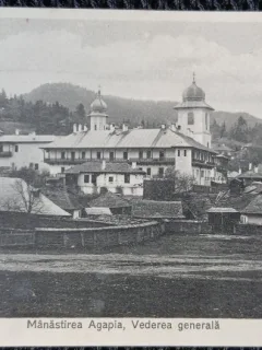 Carte postala, Manastirea Agapia, vedere generala, perioada interbelica