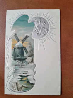 Carte postala, moara de vant, inceput de secol XX