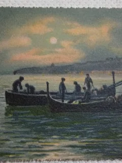 Carte postala, Napoli, Collina di Posillipo con barche, perioada interbelica