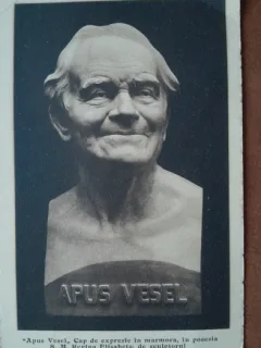 Carte postala, necirculata, Apus Vesel Cap de expreie in marmora in posesia S.M. Regina lisabeta. De sculptorul D. Pavelescu Dimo