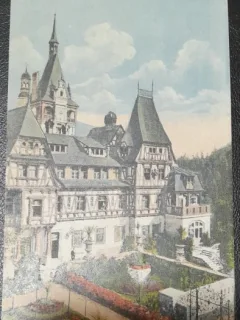 Carte postala, necirculata, Sinaia Castelul Peles vazut dinspre Nord, perioada interbelica