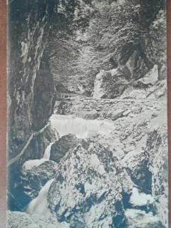 Carte postala, Poteca si cascada dupa matca Bistritei, Valcea, perioada interbelica