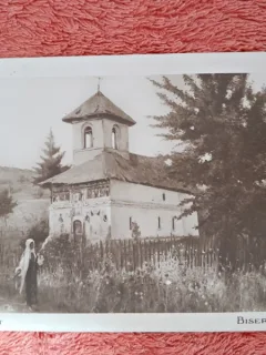 Carte postala, reproducere dupa tabloul Biserica de sat/Grant, perioada interbelica